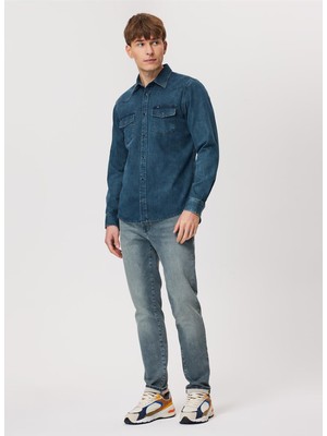 Lee Cooper Fitted Mavi Erkek Denim Gömlek 232 Lcm 141002 Wolker 2 Denım