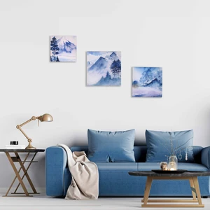 Dağ Manzaralı 3 Lü Set Tablo, Modern Duvar Süsü, Dağ Tablosu