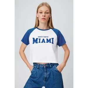 Baskılı Reglan Kol Crop T-Shırt
