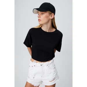 Kol Ucu Katlamalı Crop T-Shırt