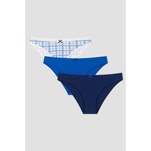 Mavi Çiçekli Kareli 3lü Soft Pointel Slip Külot