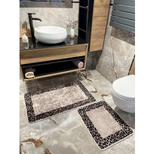 2'li Leoar Desen Banyo Paspası - Kahverengi Ebat (60X100 - 60X50)