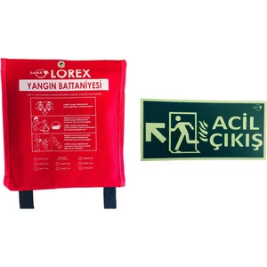 LR-FB1518C Yangın Battaniyesi 150CM x 180CM Çantalı ve Lorex Lr-Flu Fosforlu Yön Levhası Acil Çıkış (Sol Yukarı Yön)