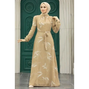 Neva Style - Yaprak Desenli Bisküvi Tesettür Elbise 279315BS