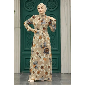 Neva Style - Çiçek Desenli Vizon Tesettür Elbise 279325V