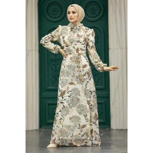 Neva Style - Çiçek Desenli Vizon Tesettür Elbise 27950V