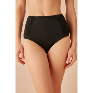 Yüksek Bel Pileli Dokulu Bikini Alt