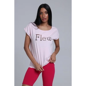 Fancy Kadın Geniş Yaka Regular Fit Nakış Detaylı Tişört