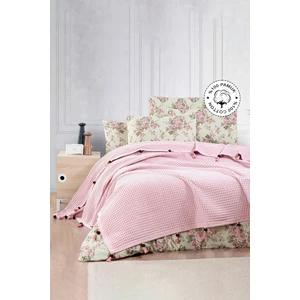 Vionel Home Pamuklu Çift Kişilik Waffle Desen Ponponlu Pembe Pike
