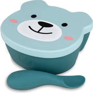 Tum Tum Silikon Vakumlu, Kapaklı Kase ve Kaşık Seti Boris Bear
