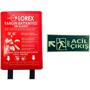 LR-FB1015B Yangın Battaniyesi 100CM x 150CM Kutulu ve Lorex Lr-Flu Fosforlu Yön Levhası Acil Çıkış (Sol Yukarı Yön)