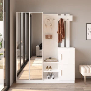 Visor Vestiyer Portmanto Beyaz 4 Kapaklı Aynalı Geniş Depolama Alanı 147x35x180 cm