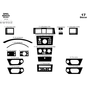 meriç cockpit design Meriç® Opel Meriva Ön Torpido Kaplama Maun 17 Parça 2003-2007