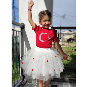 Novy Baby 23 Nisan Türk Bayraklı Omuzu ve Kolu Fırfırlı Tişört Kız Çocuk - 2-9 Yaş - 2088