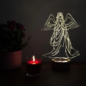 By Lamp Melek LED Masa Lambası Ahşap Taban 7 Farklı Işık Renkli