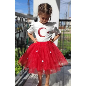 Novy Baby 23 Nisan Türk Bayraklı Omuzu ve Kolu Fırfırlı Tişört Kız Çocuk - 2-9 Yaş - 2088