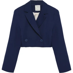 Kruvaze Crop Blazer Ceket Lacivert