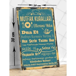 Trend Poster Aile ve Mutfak Kuralları Duvar Tablosu Retro Ahşap Poster