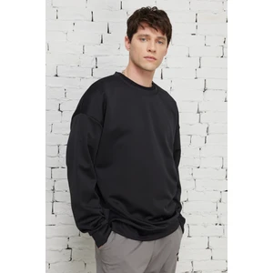Altınyıldız Classics Erkek Siyah Oversize Bol Kesim Bisiklet Yaka Düz Sweatshirt