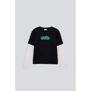 (Kids Boy) Çift Kollu Bisiklet Yaka Uzun Kol Organik T-Shirt