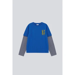(Kids Boy) Çift Kollu Bisiklet Yaka Uzun Kol Organik T-Shirt
