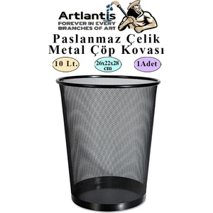 Çöp Kovası Paslanmaz Çelik Siyah Fileli 1 Adet Ofis Büro Okul Vb.çöp Kovası Metal Delikli Kolay Kullanım