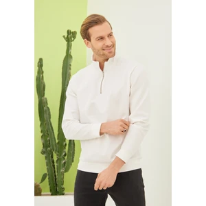 Erkek Yarım Fermuarlı Sweatshirt Ekru