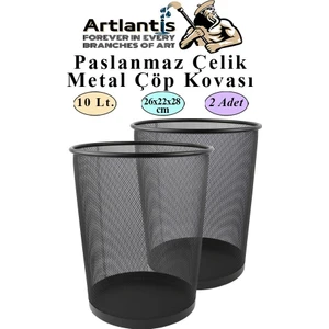 Çöp Kovası Paslanmaz Çelik Siyah Fileli 2 Adet Ofis Büro Okul Vb.çöp Kovası Metal Delikli Kolay Kullanım