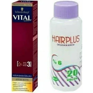 Vital  Colors Krem Saç Boyası 1-1 Gece Siyah + Hairplus Mini Oksidan Krem 20 Vol.