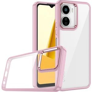 Vivo Y16 Kılıf Silikon Kenarlı Renkli Şeffaf Flora Kapak