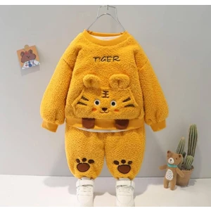 Kışlık Tatlı Peluş Alt Üst 2'li Takım Hardal