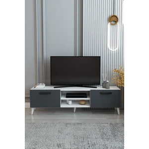 İzco Design Model Efes TV Ünitesi 150 cm – 2 Kapaklı Raflı Beyaz Gövde TV Sehpası | Antrasit TV Konsolu | Televizyon Ünitesi