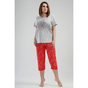 Pamuklu Kadın Büyük Beden Kısa Kol Kaprili Pijama Takım
