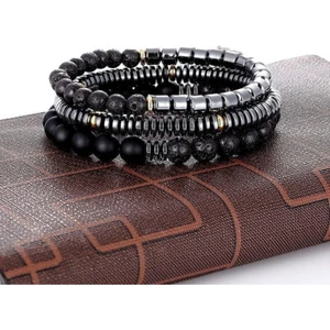 Alnis Atelier Hematit ve Oniks Doğal Taş Bileklik 3lü Kombin