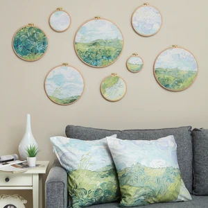8 Parça Yuvarlak Kasnak Tablo Seti, Van Gogh Doğa Tablosu, Yeşil Duvar Süsü, Van Gogh, Soyut Resim