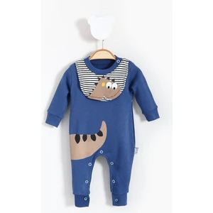 Dinazor Görselli ve Önlük Detaylı Bebek Tulum Mavi