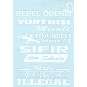 Arka Cam Yazısı - 5'li Sticker - Arka Cam Yazısı - 5'li Sticker Beyaz