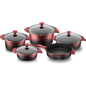 Aryıldızaryıldız Flipper Kırmızı Siyah Cam Tencere Set 9prç