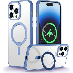 Apple iPhone 14 Pro Max Kılıf Zebana First Class Standlı Silikon Kılıf (Kablosuz Şarj Destekli) Açık Mavi
