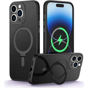 Apple iPhone 14 Pro Max Kılıf Zebana First Class Standlı Silikon Kılıf (Kablosuz Şarj Destekli) Siyah
