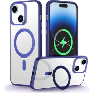 Apple iPhone 14 Plus Kılıf Zebana First Class Standlı Silikon Kılıf (Kablosuz Şarj Destekli) Lacivert