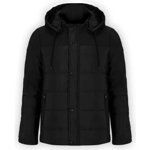 Erkek Siyah Çıkarılabilir Kapüşonlu Iç Cepli Içi Kürkü Yıkanabilir Kapütone Mont&kaban