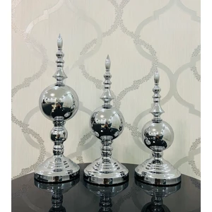 Dekoratif Metal Küre Gümüş Üçlü Obje