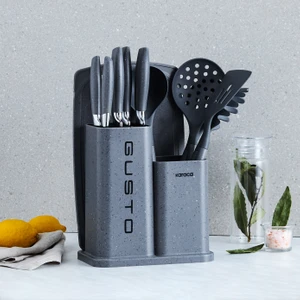 Gusto Gri 12 Parça Bıçak Servis Kesme Tahtası Seti