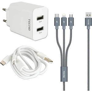Pova 3 Çift Usba & Type-C, Lightning, Micro Çıkışlı 3in1 Kablolu Hızlı Şarj Aleti