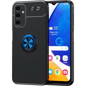 Case 4U A34 Uyumlu Kılıf Kamera Korumalı Autofocus Shockprof Ravel Yüzüklü Standlı Slikon Kapak Siyah - Mavi