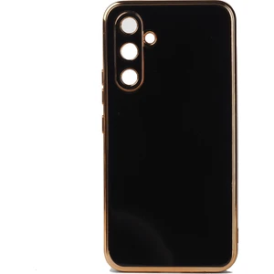Case 4U Samsung Galaxy A54 Uyumlu Kılıf Kamera Korumalı Parlak Gold Kenarlı Yumuşak Silikon Kapak Bark Siyah