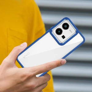 Case 4U Vivo Y16 Kılıf Kamera Çıkıntılı Arkası Kristal Şeffaf Hassas Tuşlu Renkli Kenarlı Flora Kapak Siyah