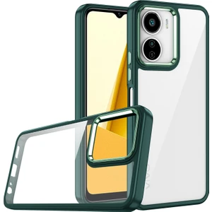 Case 4U Vivo Y16 Kılıf Kamera Çıkıntılı Arkası Kristal Şeffaf Hassas Tuşlu Renkli Kenarlı Flora Kapak Yeşil