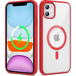 Case 4U Apple iPhone 11 Magsafe Kılıf Renkli Kenar Şeffaf Magsafe Wireless Şarj Destekli Ege Kapak Kırmızı